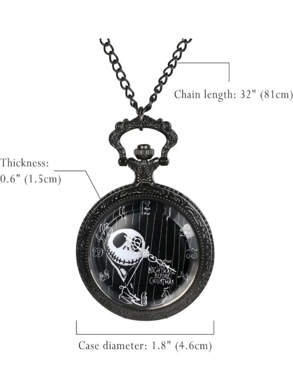 Unisex Black Analog Christmas Antique Quartz Pendant Chain Necklace Pocket Watch